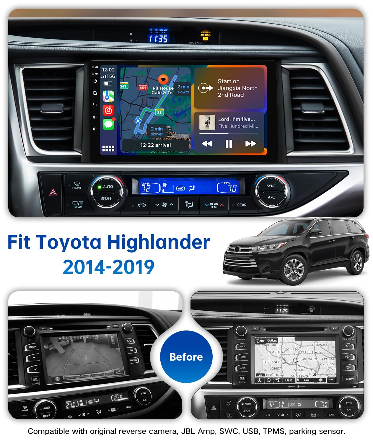 Viabecs Android 12 Radio For Toyota Highlander 2014 2019,10.2 Inch Qled Hd Touch Screen, 6G+128G With Wireless Apple Carplay, Android Auto, Wifi, Dsp, Swc, Am Fm Radio